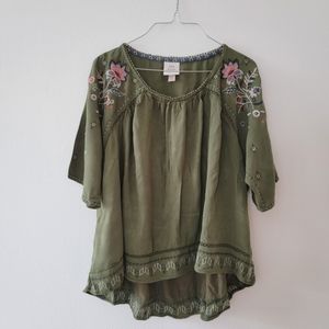 Knox rose women's embroidery boho top size XL color green